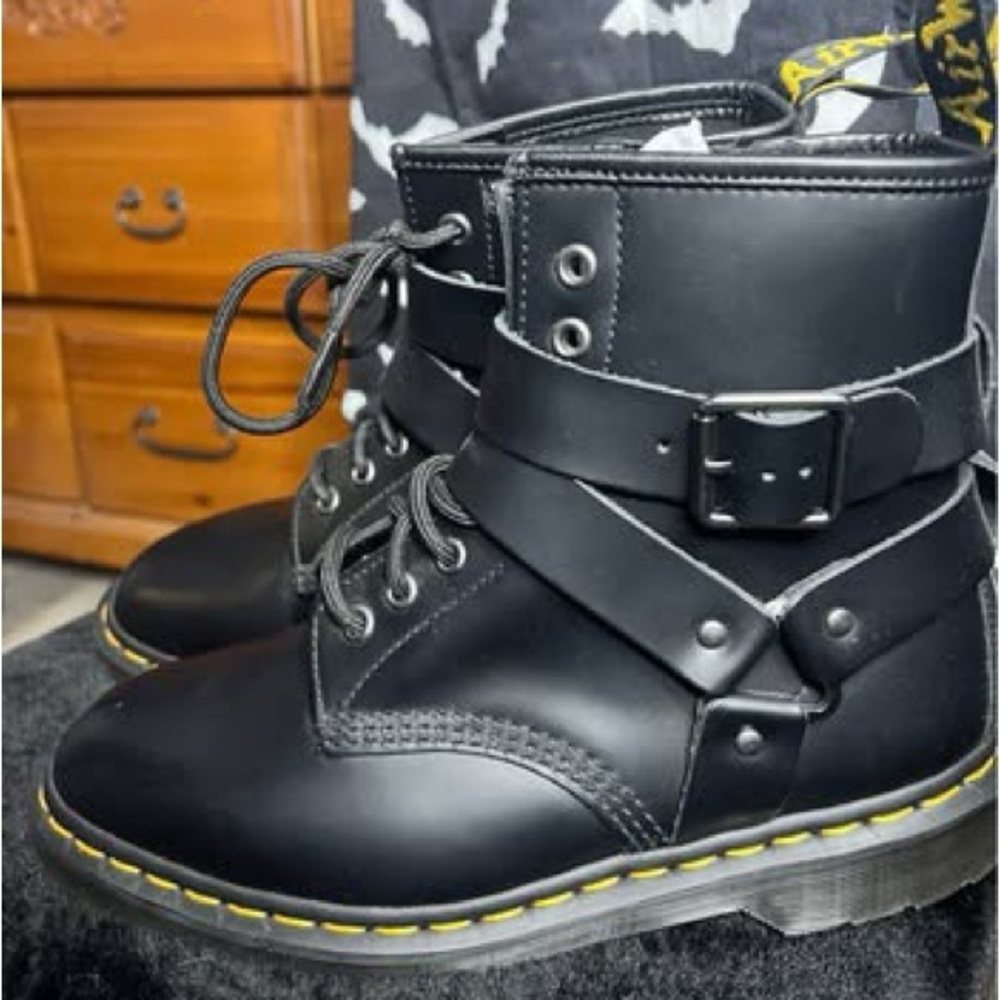 Dr Martens Biker Black Leather Combat Boots
